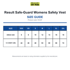 R334F Result Safe-Guard Womens Safety Vest size guide (R334F)
