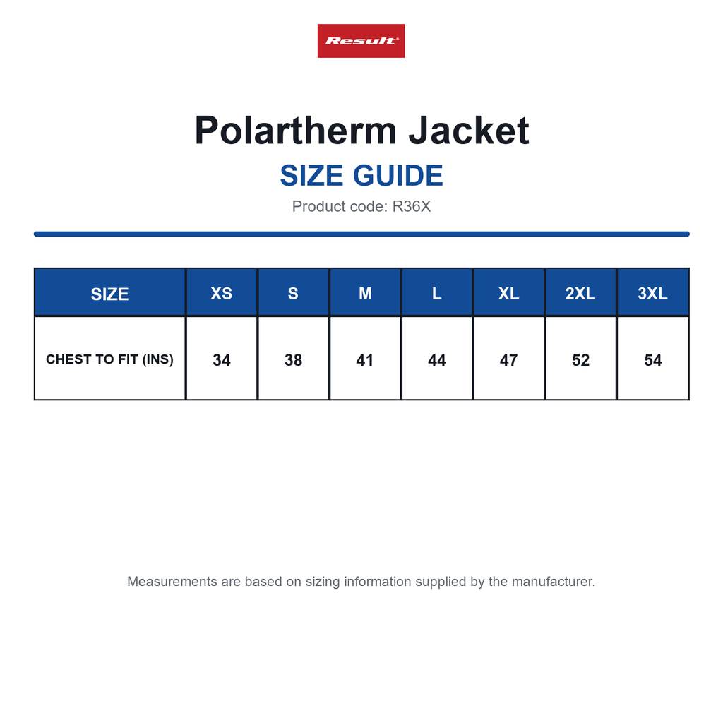 R36X Result Polartherm Jacket size guide (R36X)