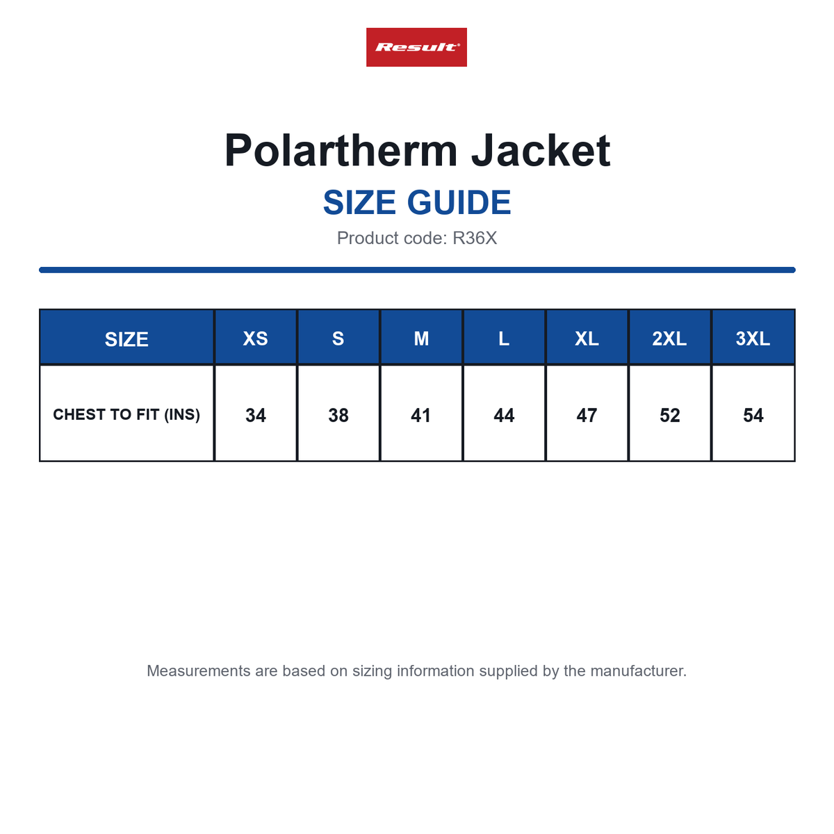 R36X Result Polartherm Jacket size guide (R36X)