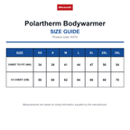 R37X Result Polartherm Bodywarmer size guide (R37X)