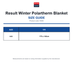 R39X Result Winter Polartherm Blanket size guide (R39X)