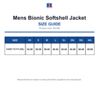 R410M Russell Mens Bionic Softshell Jacket size guide (R410M)