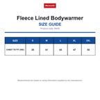 R44X Result Fleece Lined Bodywarmer size guide (R44X)