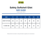 R451X Result Safeguard Safety Softshell Gilet size guide (R451X)