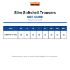 R473X Result Workguard Slim Softshell Trousers size guide (R473X)