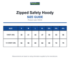 R503X Result Recycled Zipped Safety Hoody size guide (R503X)