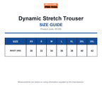 R518X Result Workguard Dynamic Stretch Trouser size guide (R518X)
