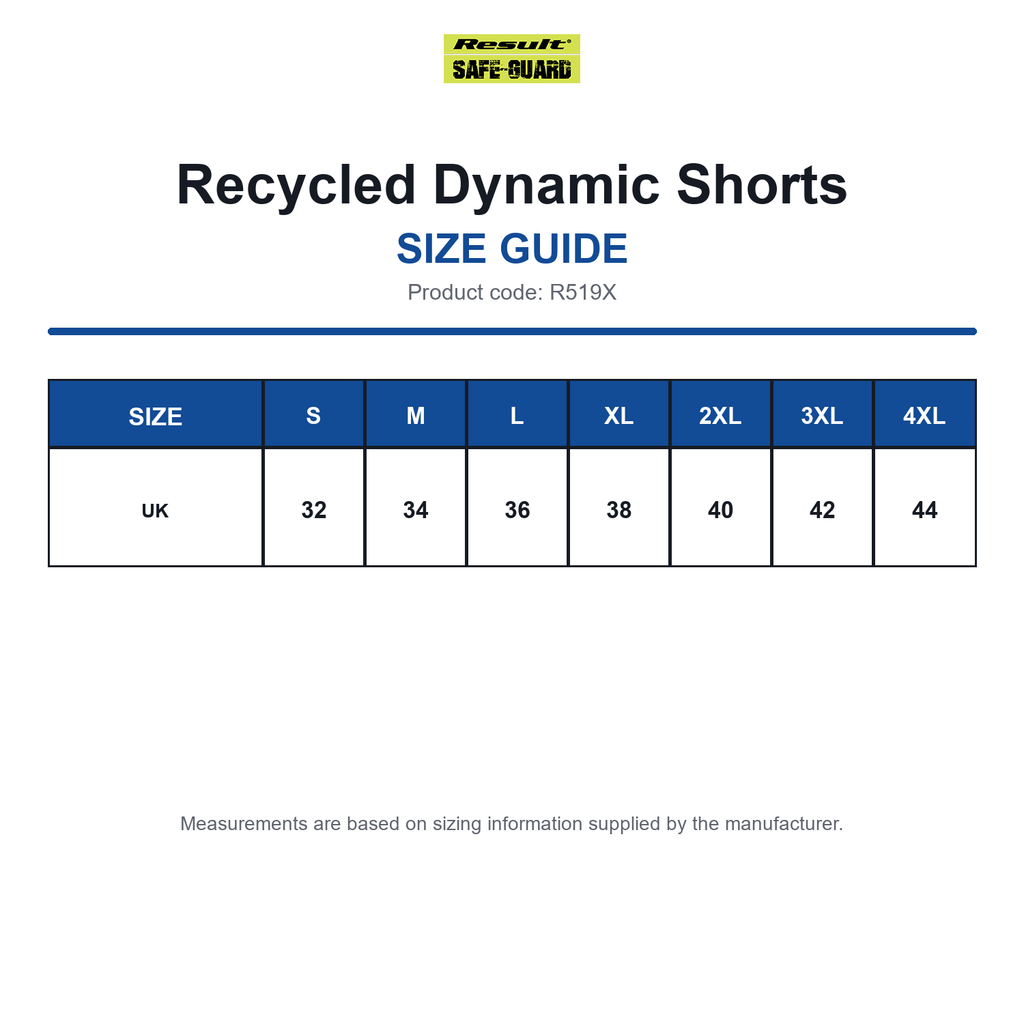 R519X Result Safeguard Recycled Dynamic Shorts size guide (R519X)