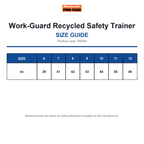 R550X Work-Guard Recycled Safety Trainer size guide (R550X)