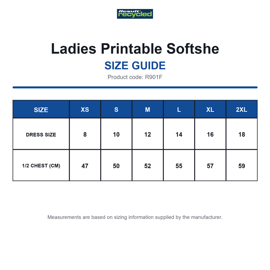 R901F Result Recycled Ladies Printable Softshe size guide (R901F)