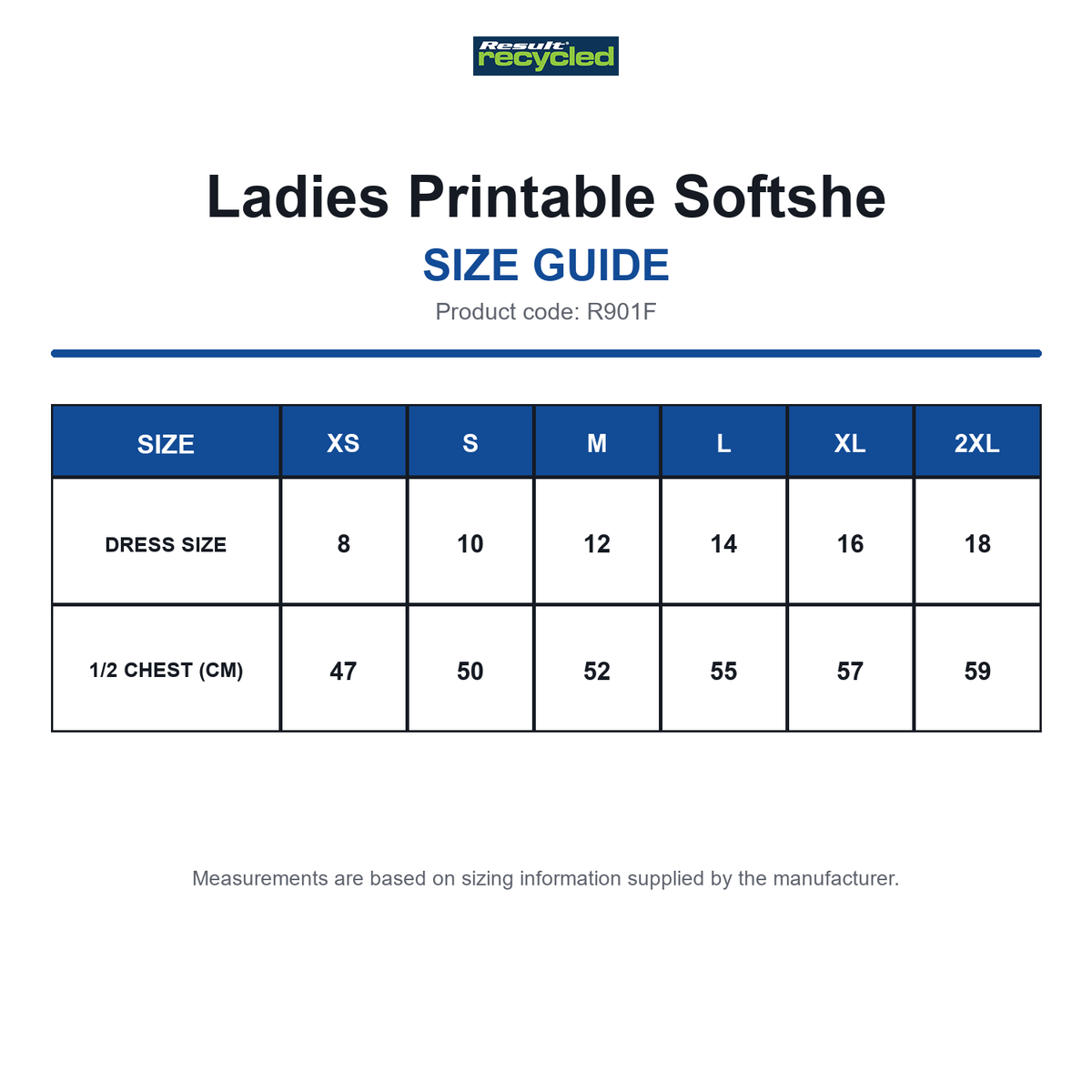 R901F Result Recycled Ladies Printable Softshe size guide (R901F)