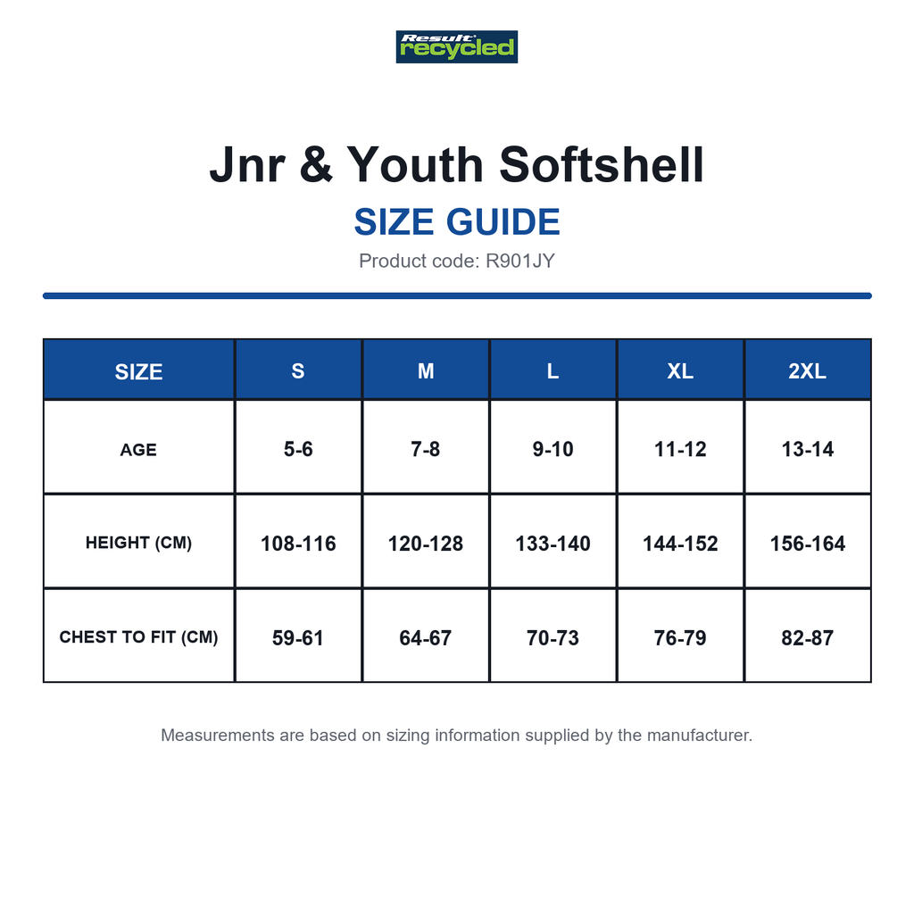 R901JY Result Recycled Jnr & Youth Softshell size guide (R901JY)