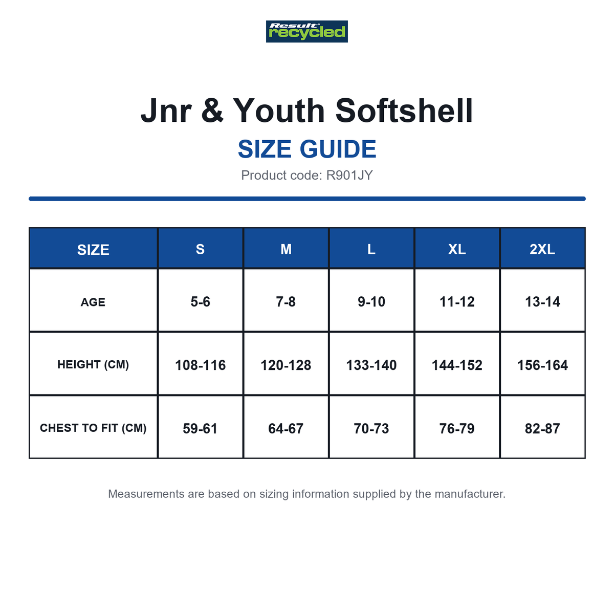 R901JY Result Recycled Jnr & Youth Softshell size guide (R901JY)