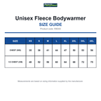R904X Result Recycled Unisex Fleece Bodywarmer size guide (R904X)