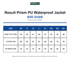 R908X Result Prism PU Waterproof Jacket size guide (R908X)