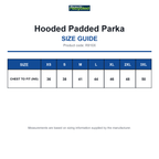 R910X Result Recycled Hooded Padded Parka size guide (R910X)