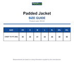 R912X Result Recycled Padded Jacket size guide (R912X)