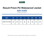 R915X Result Prism PU Waterproof Jacket size guide (R915X)