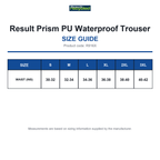 R916X Result Prism PU Waterproof Trouser size guide (R916X)