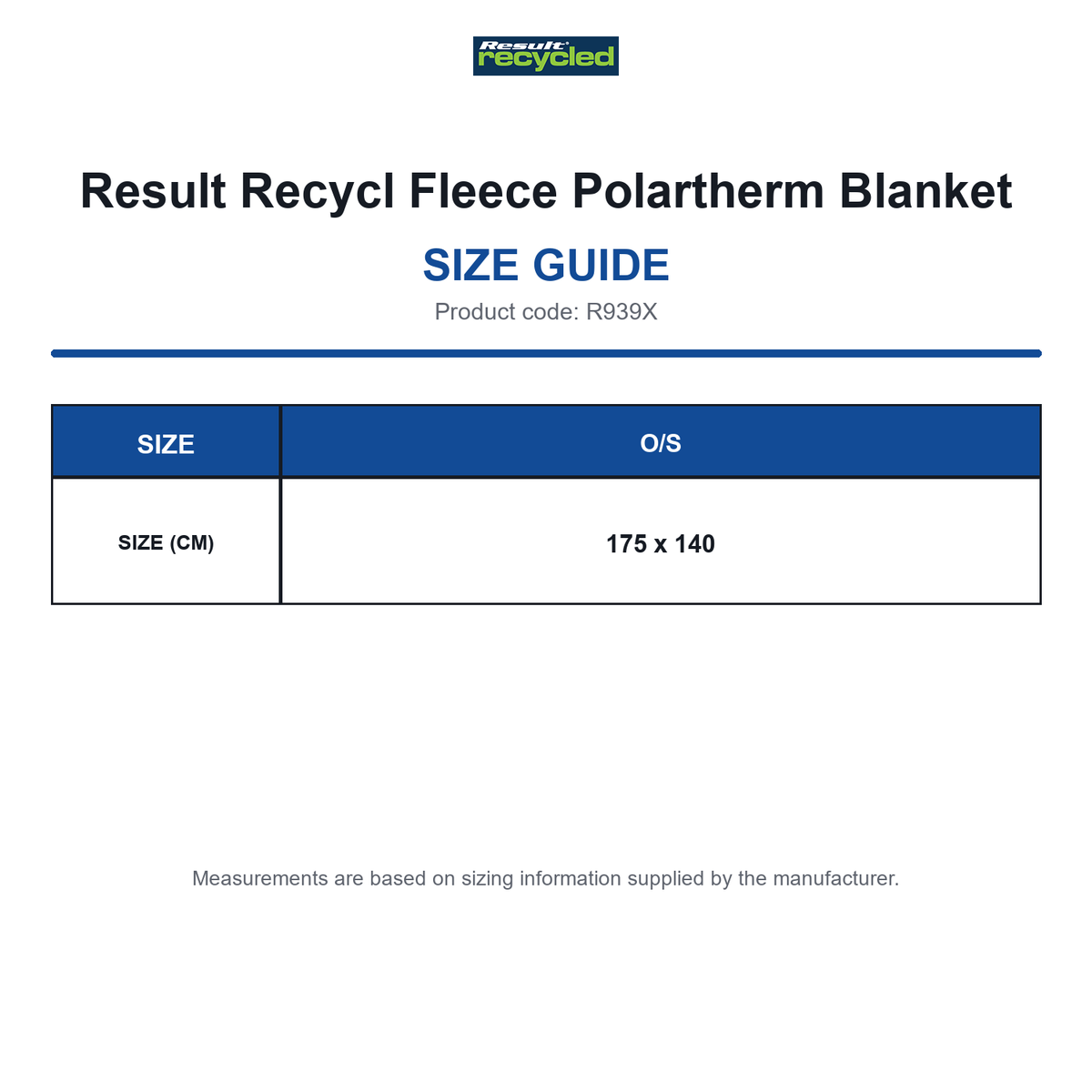 R939X Result Recycl Fleece Polartherm Blanket size guide (R939X)