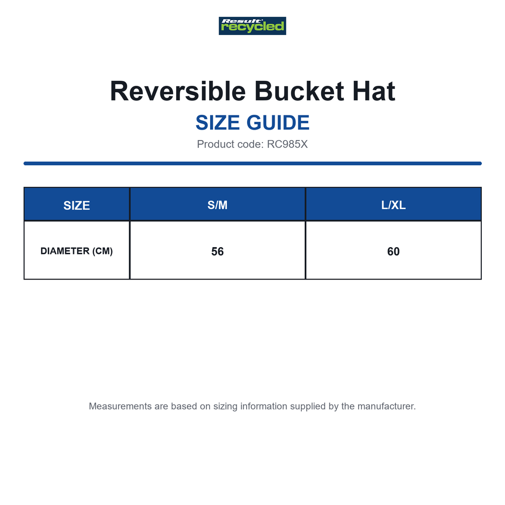 RC985X Result Recycled Reversible Bucket Hat size guide (RC985X)