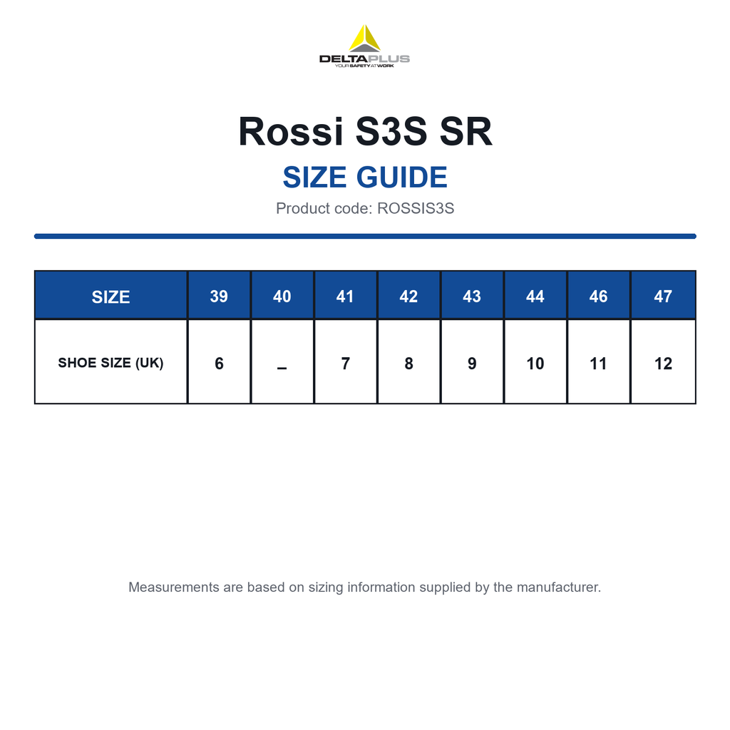 ROSSIS3S Delta Plus Rossi S3S SR size guide (ROSSIS3S)