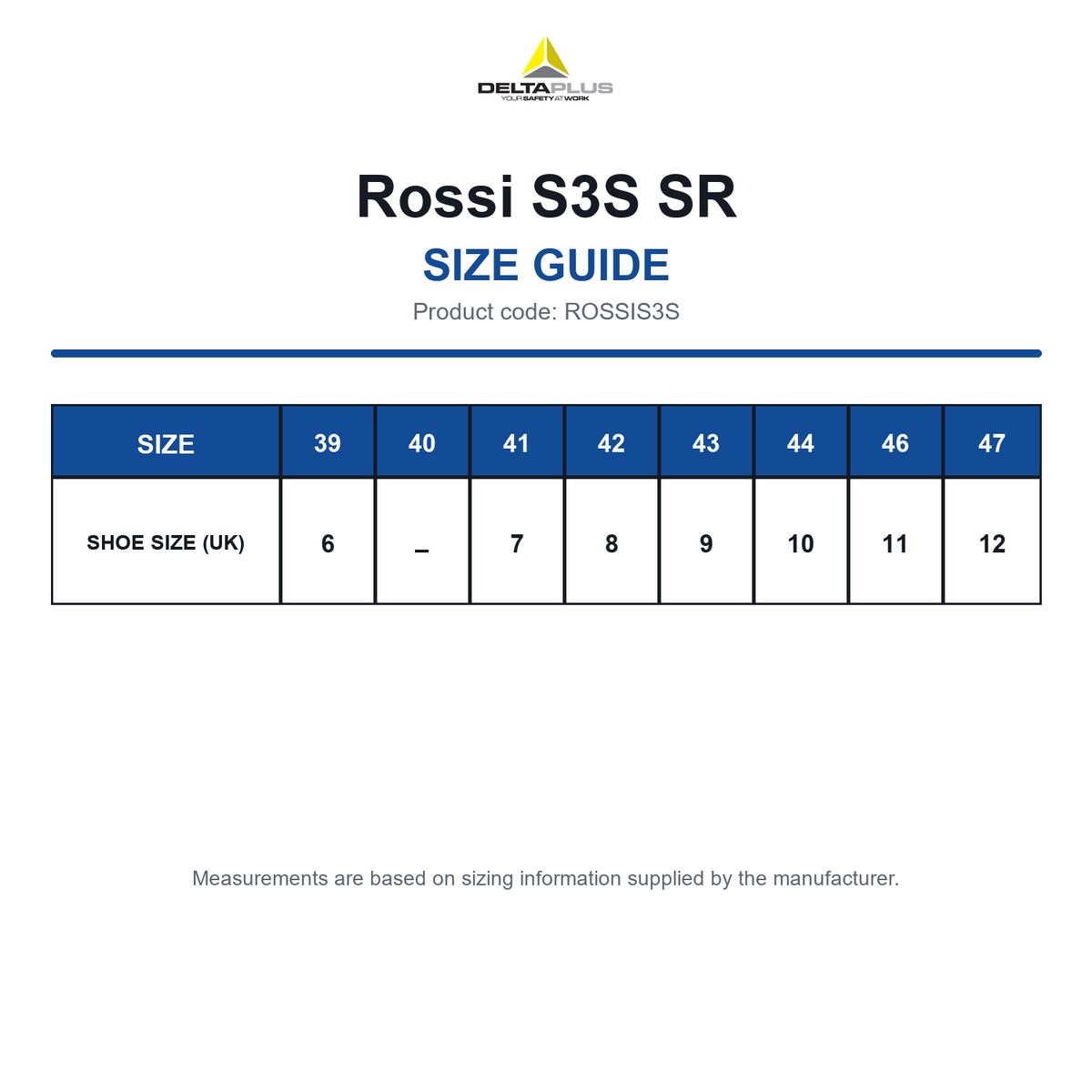 ROSSIS3S Delta Plus Rossi S3S SR size guide (ROSSIS3S)