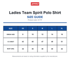 S177F Spiro Ladies Team Spirit Polo Shirt size guide (S177F)