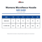 S245F Spiro Fitness Womens Microfleece Hoodie size guide (S245F)
