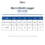 S276M Spiro Fitness Men's Slimfit Jogger size guide (S276M)