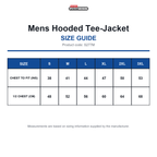 S277M Spiro Fitness Mens Hooded Tee-Jacket size guide (S277M)