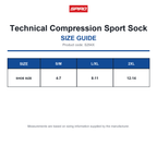 S294X Spiro Technical Compression Sport Sock size guide (S294X)