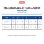 S798F Spiro Recycled Ladies Fitness Jacket size guide (S798F)