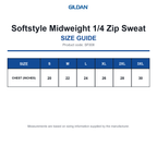 SF008 Gildan Softstyle Midweight 1/4 Zip Sweat size guide (SF008)