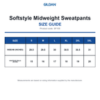 SF100 Gildan Softstyle Midweight Sweatpants size guide (SF100)