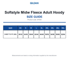 SF500 Gildan Softstyle Midw Fleece Adult Hoody size guide (SF500)