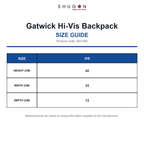 SH1340 Shugon Gatwick Hi-Vis Backpack size guide (SH1340)