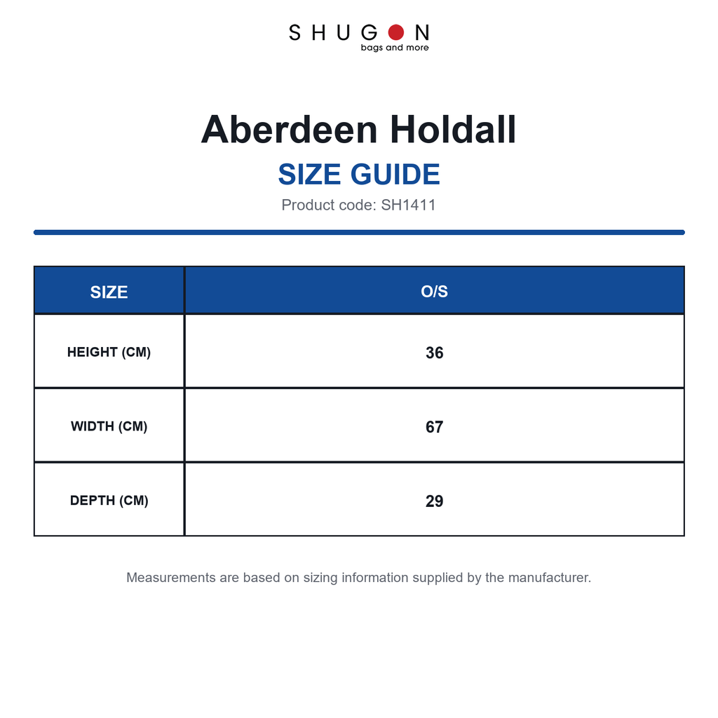 SH1411 Shugon Aberdeen Holdall size guide (SH1411)