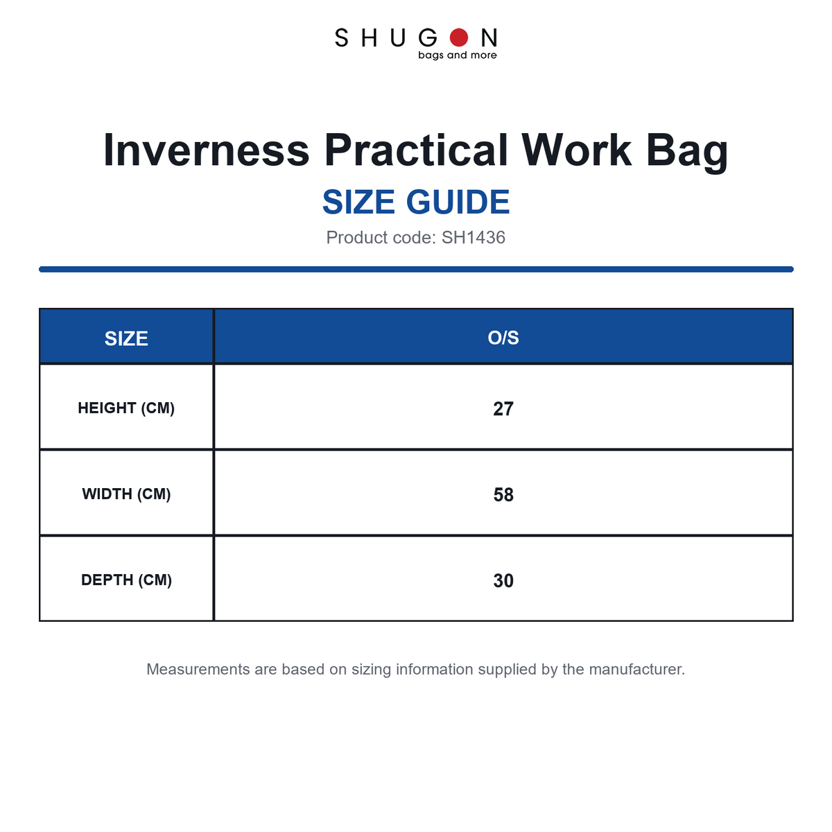 SH1436 Shugon Inverness Practical Work Bag size guide (SH1436)