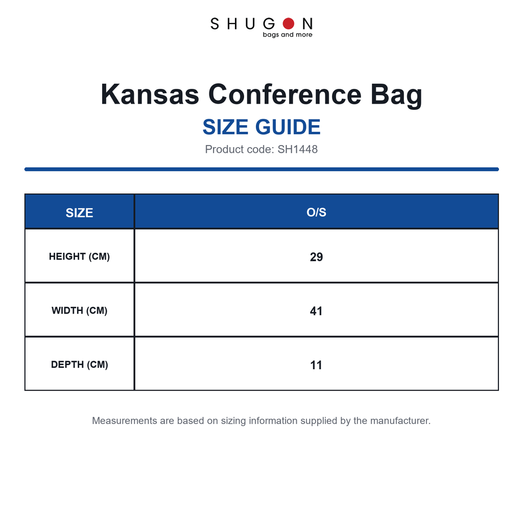 SH1448 Shugon Kansas Conference Bag size guide (SH1448)