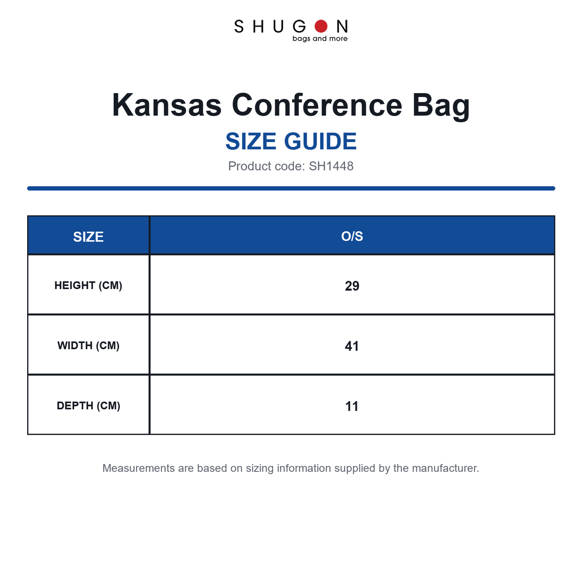 SH1448 Shugon Kansas Conference Bag size guide (SH1448)