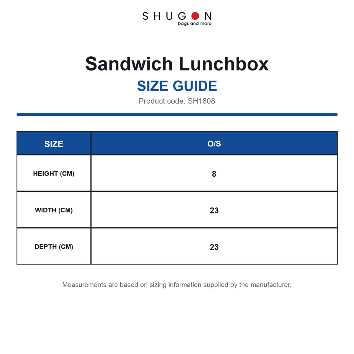 SH1808 Shugon Sandwich Lunchbox size guide (SH1808)