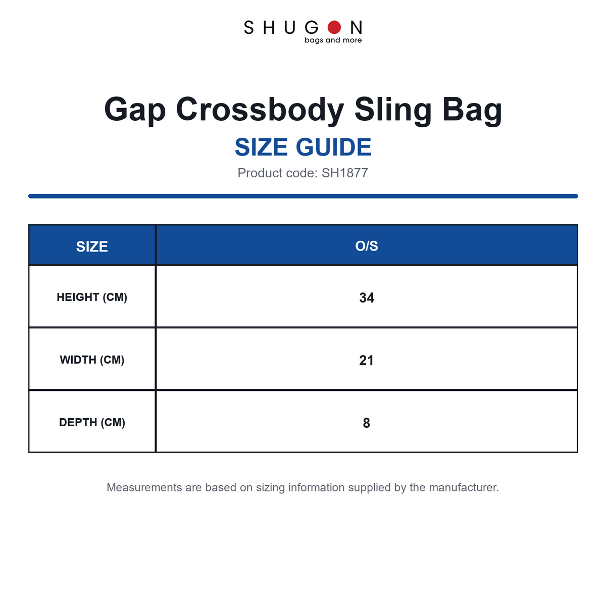 SH1877 Shugon Gap Crossbody Sling Bag size guide (SH1877)