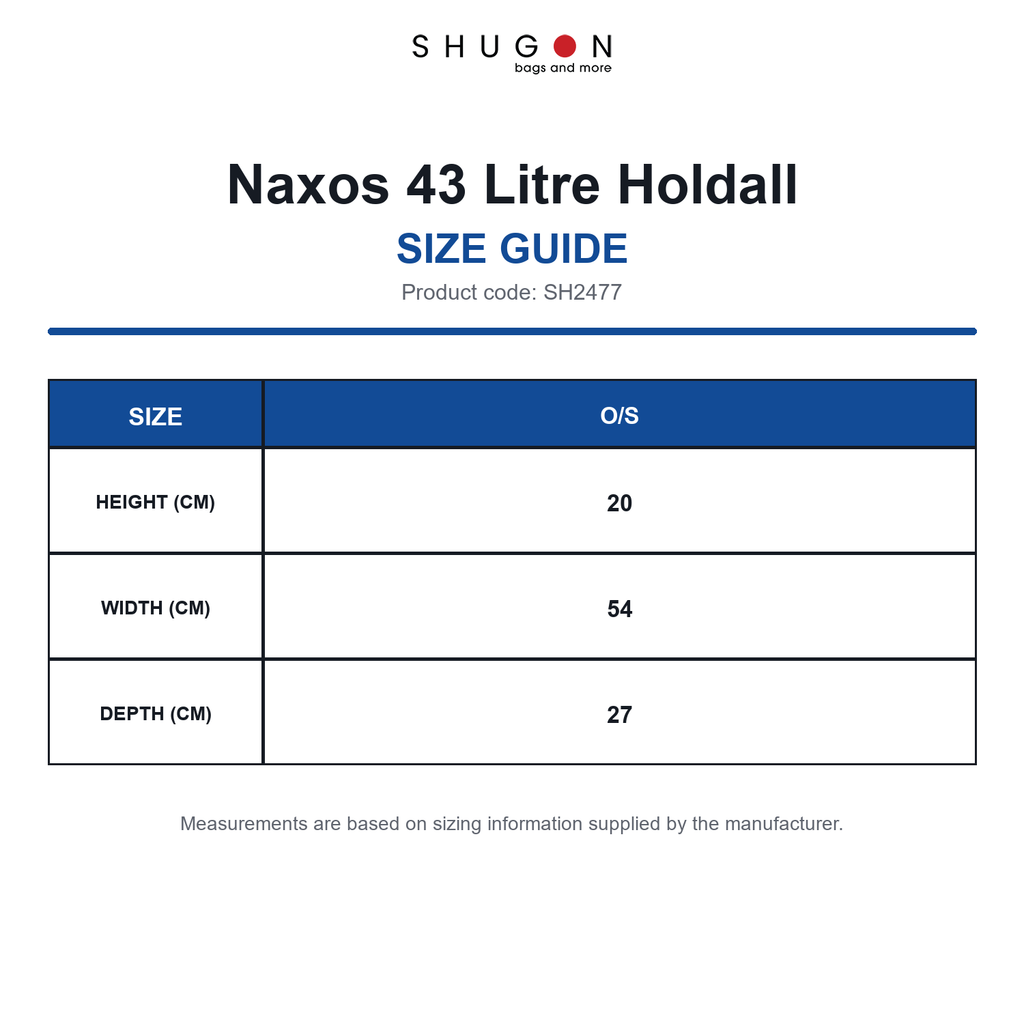 SH2477 Shugon Naxos 43 Litre Holdall size guide (SH2477)