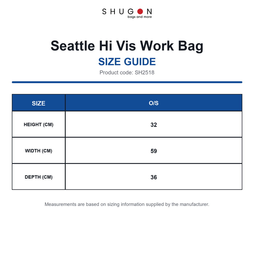 SH2518 Shugon Seattle Hi Vis Work Bag size guide (SH2518)