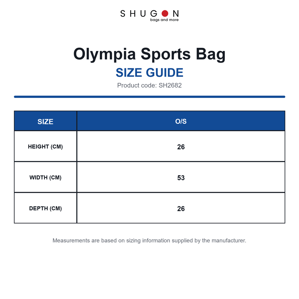 SH2682 Shugon Olympia Sports Bag size guide (SH2682)