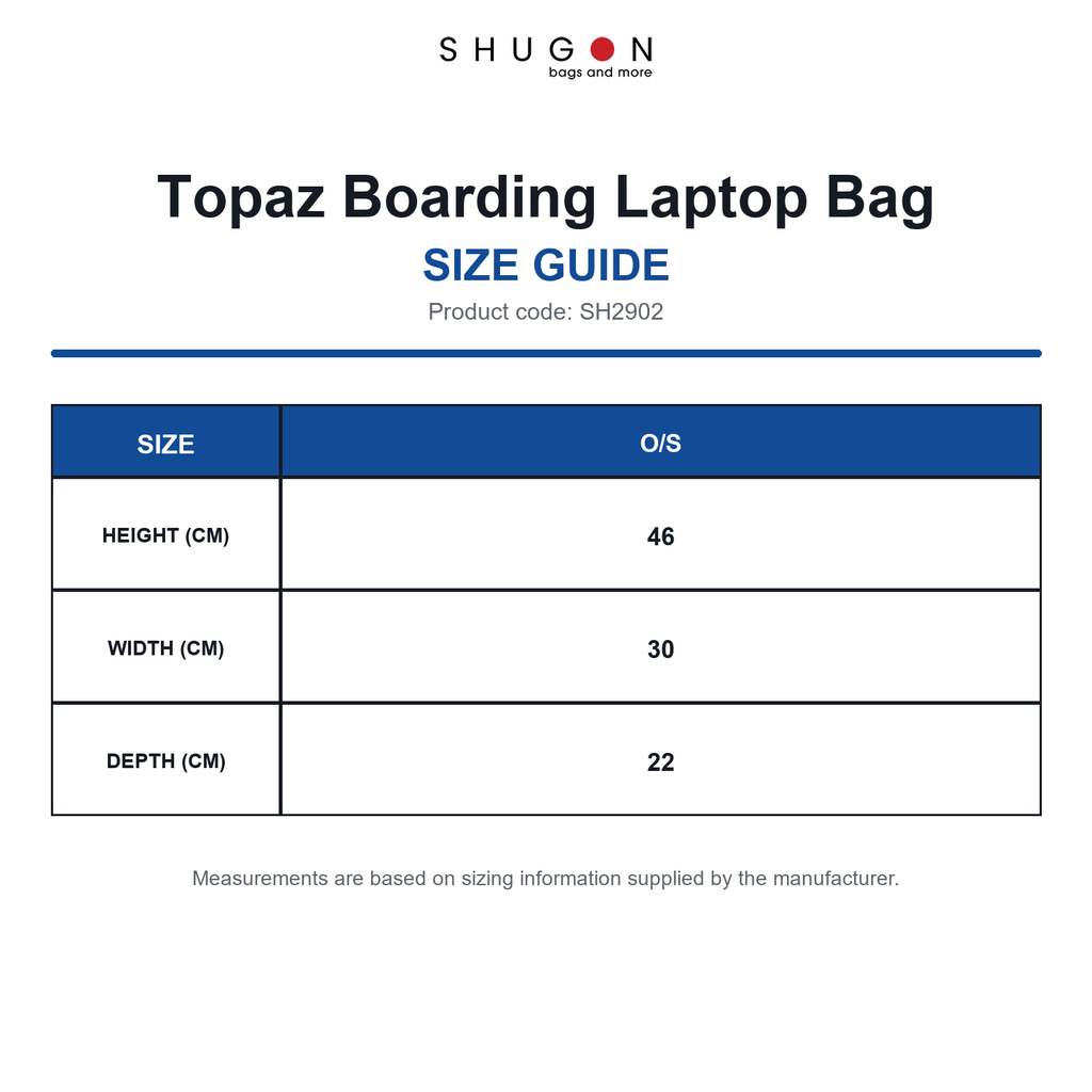SH2902 Shugon Topaz Boarding Laptop Bag size guide (SH2902)
