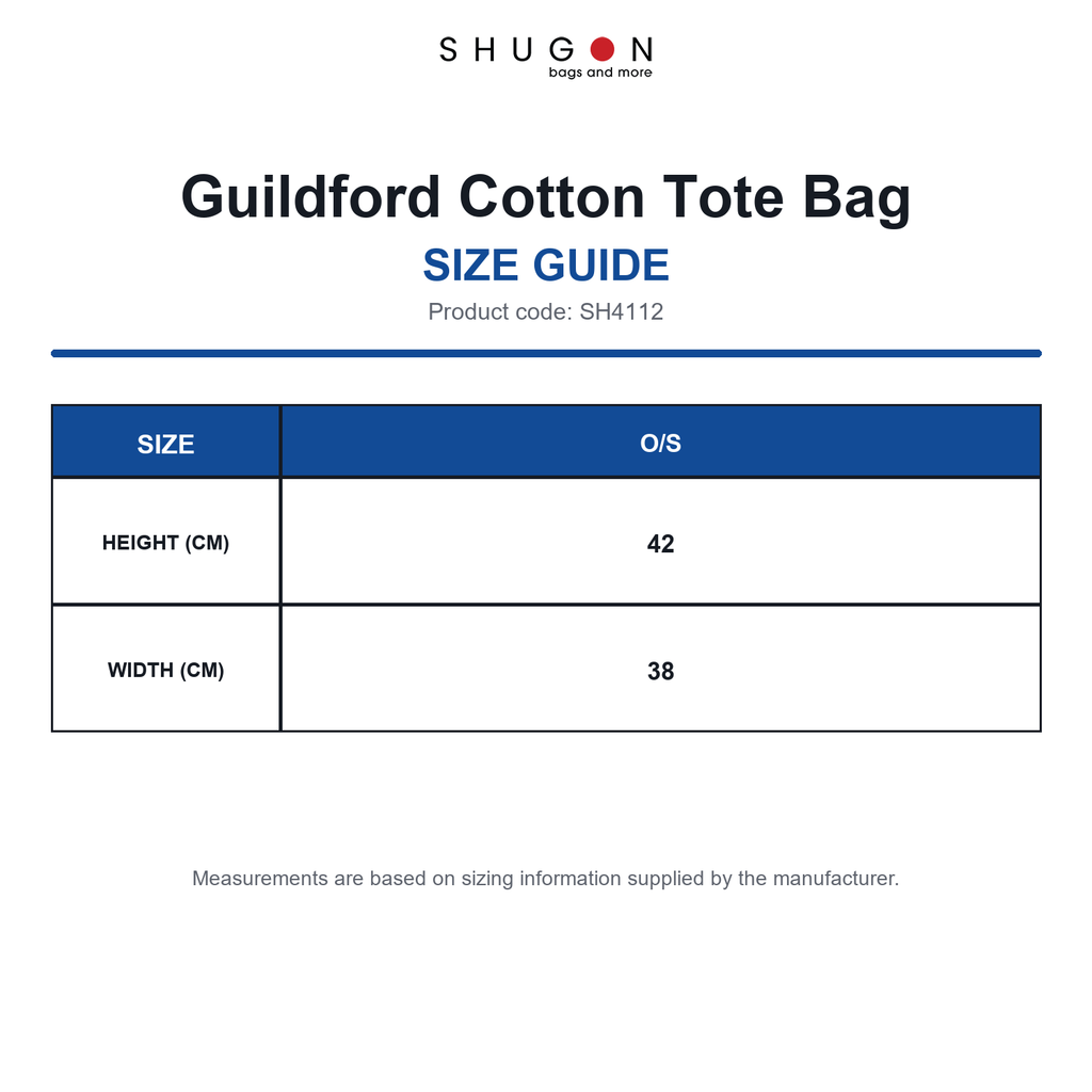 SH4112 Shugon Guildford Cotton Tote Bag size guide (SH4112)