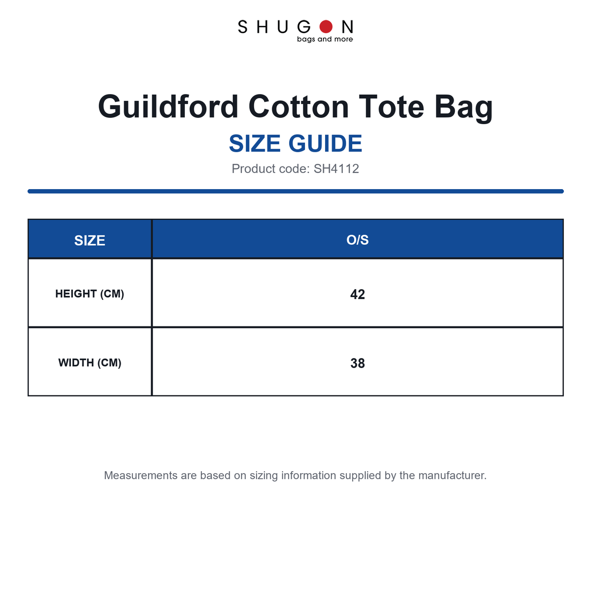 SH4112 Shugon Guildford Cotton Tote Bag size guide (SH4112)