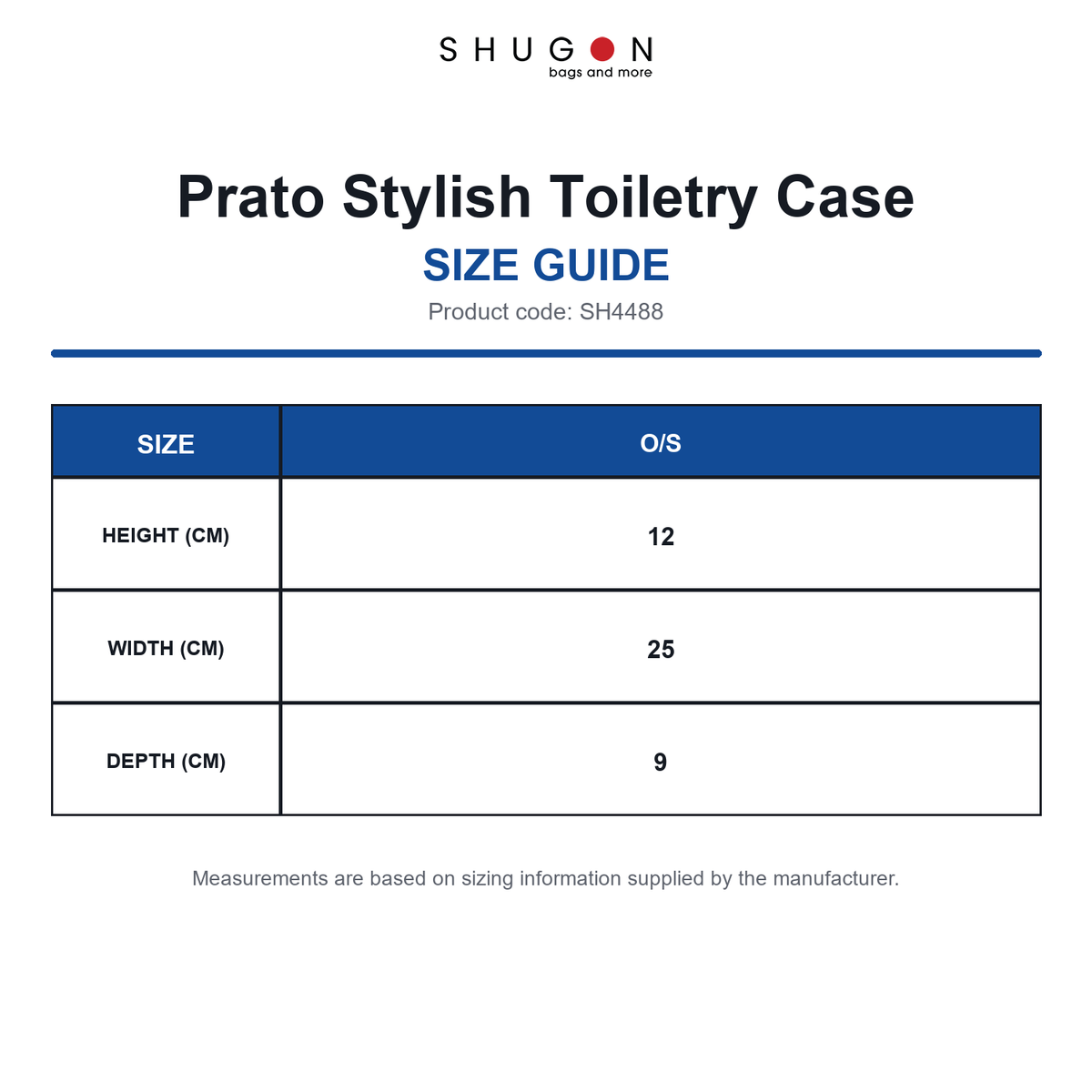 SH4488 Shugon Prato Stylish Toiletry Case size guide (SH4488)